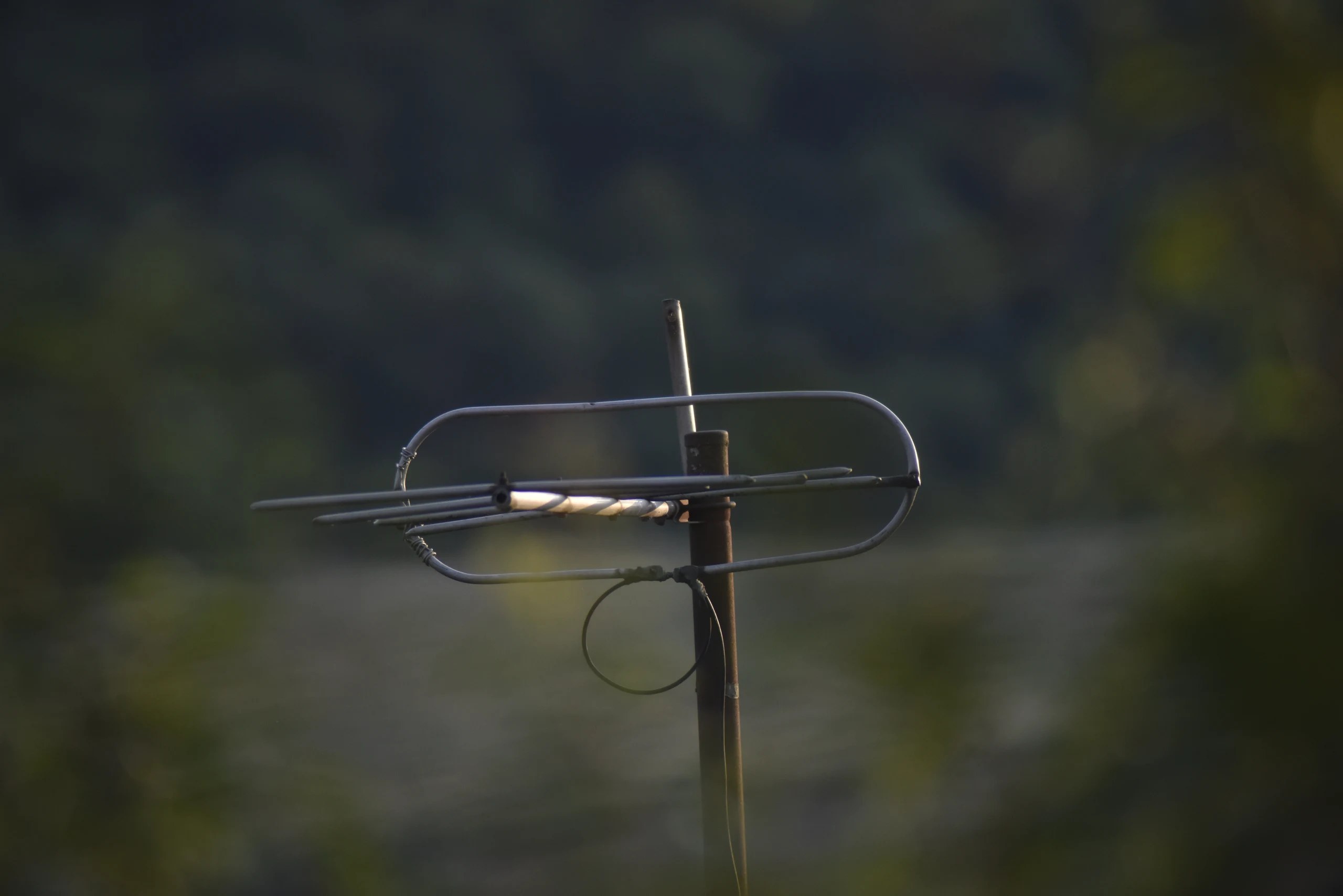 A small aerial against a dark hillside.